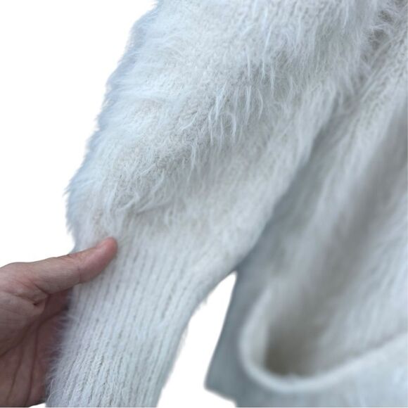 Anthropologie Knitted & Knotted Women's Cardigan Sz small Ivory Fuzzy Knit Cozy - Picture 4 of 7